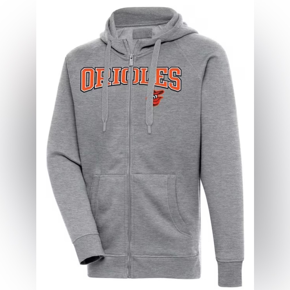 Baltimore Orioles MLB Antigua Men’s Embroidered Gray Full ZipHoodie, Size 3XL